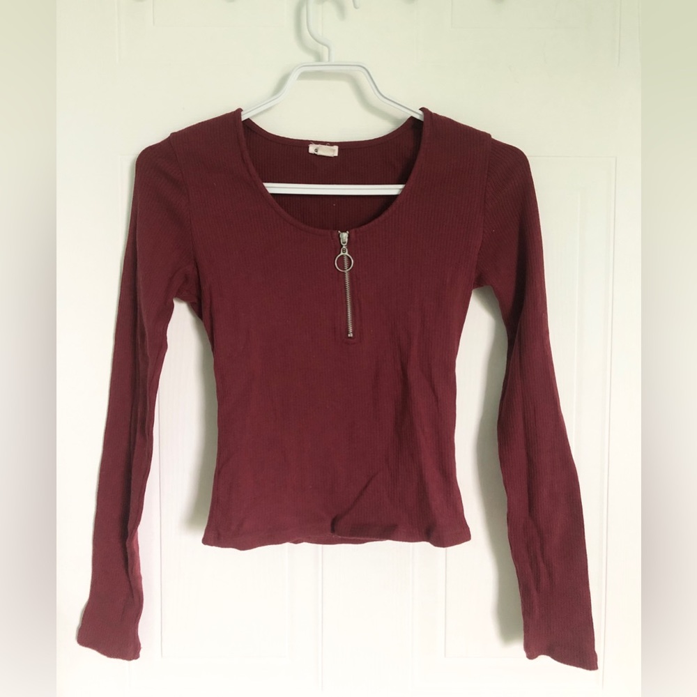 Burgundy half zip top